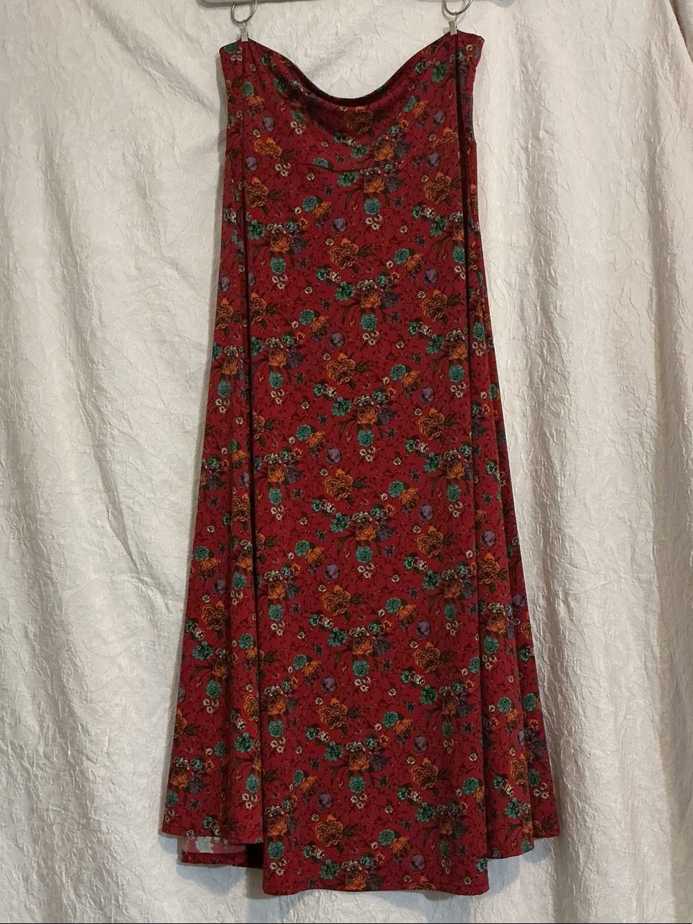 LuLaRoe Red Floral Slip Dress with Orange and Purple Blooms, Fall, A-line, XL